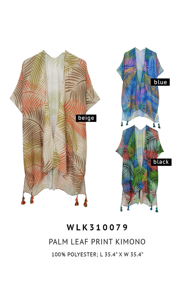 Women's Palm Leaf Print Tassel Kimono — kimono photo 5