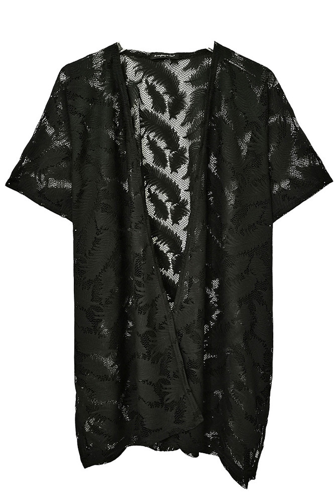 Women's Leaf Lace Kimono in Black
