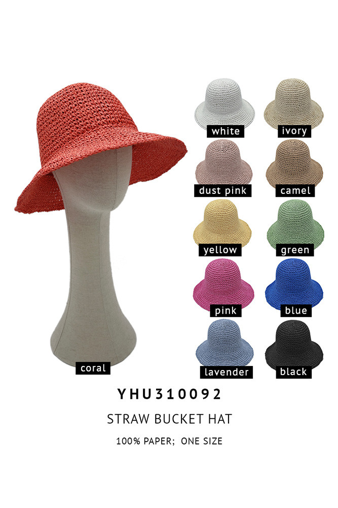 Women's Solid Straw Bucket Hat by BURACQ