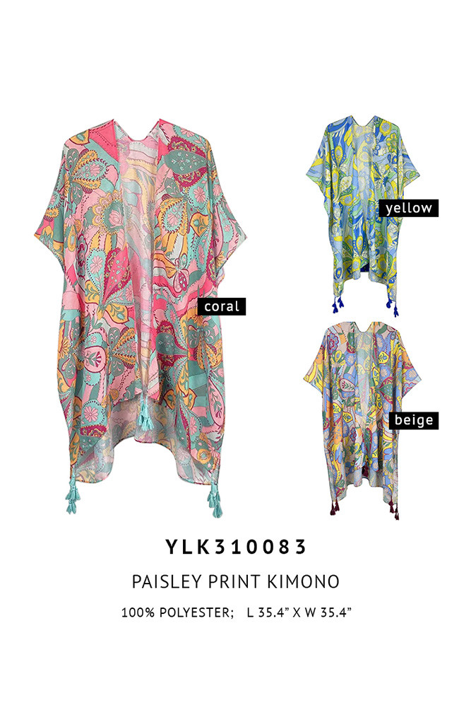 Women's Paisley Print Tassel Kimono — kimono photo 2