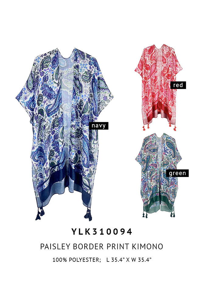 Women's Paisley Border Print Tassel Kimono — kimono photo 2