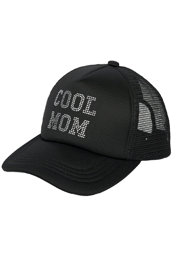 Women's Cool Mom Rhinestones Trucker Cap in Black
