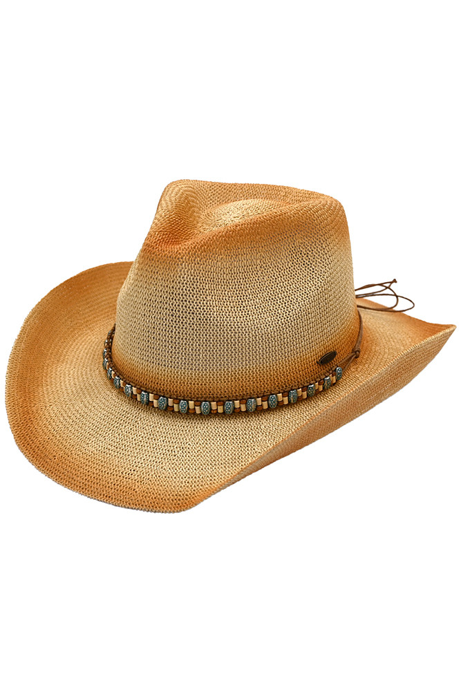 Women's Turquoise Metal Charm Bead Cowboy Hat in Natural