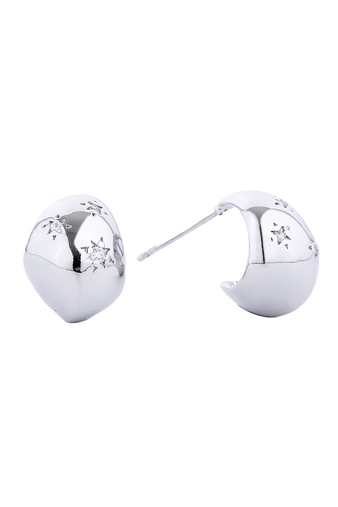 Women's 14K Gold Dipped Huggie Hoop CZ Paved Earrings in White Gold