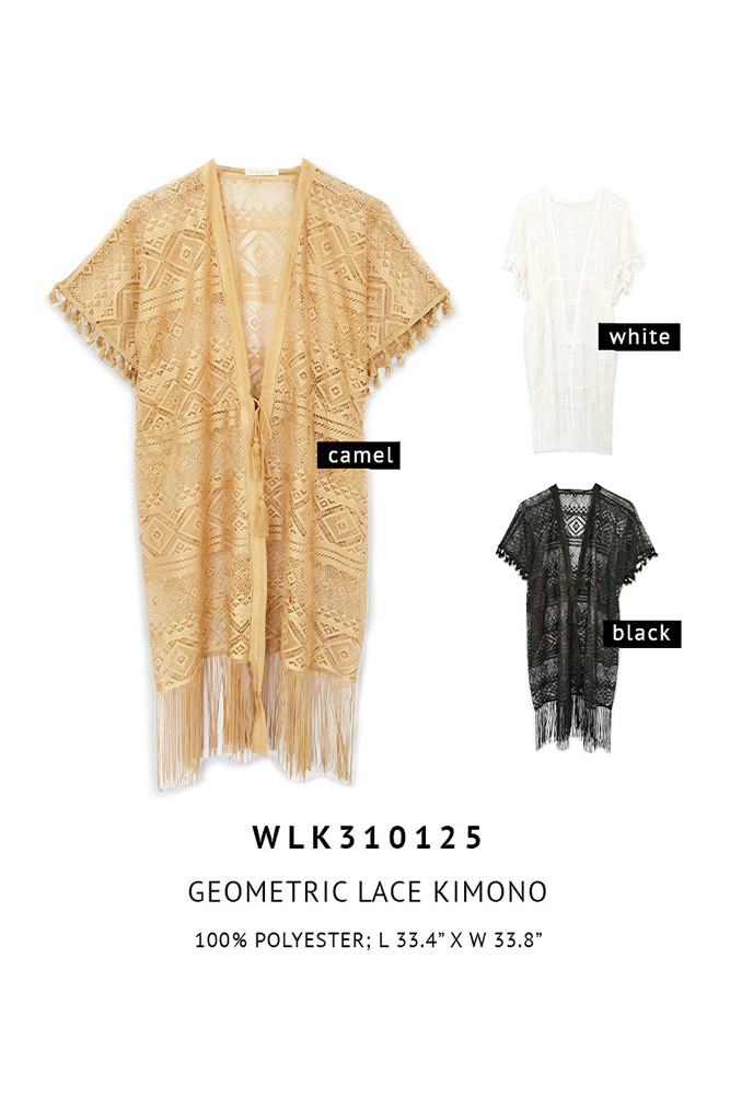 Women's Geometric Pattern Lace Kimono — kimono photo 2