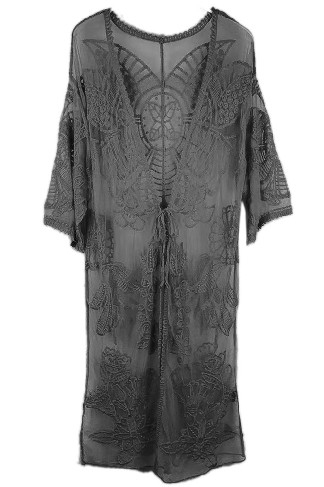 Women's Floral Lace Kimono in Black