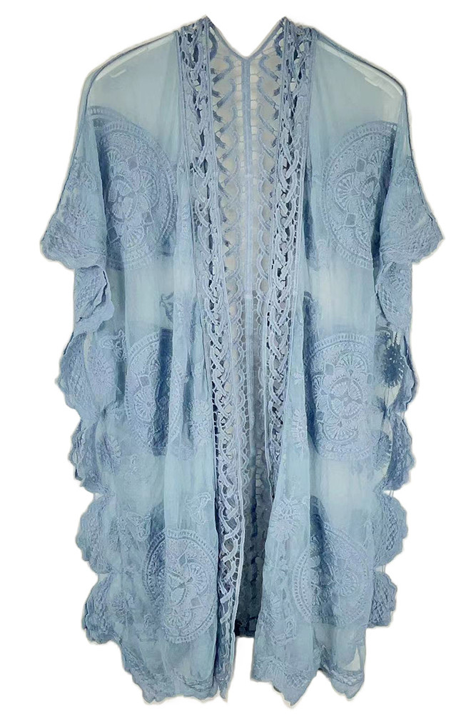 Women's Floral Lace Kimono Cover-Up – Style YLK310090 in Blue
