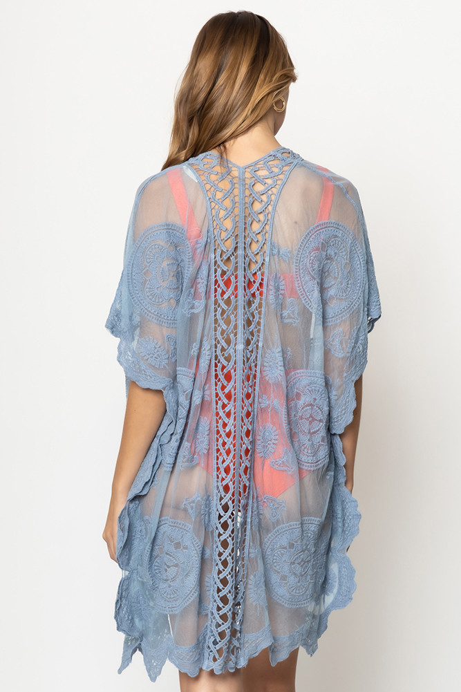 Women's Floral Lace Kimono Cover-Up – Style YLK310090 in Blue