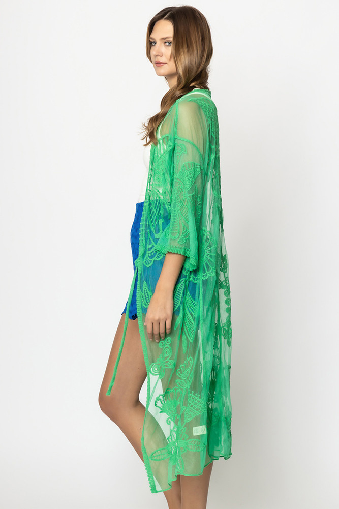 Women's Butterfly Lace Kimono in Green