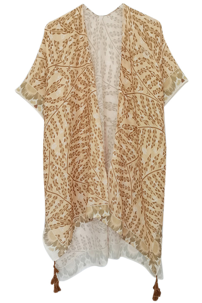 Women's Abstract Print Kimono in Beige