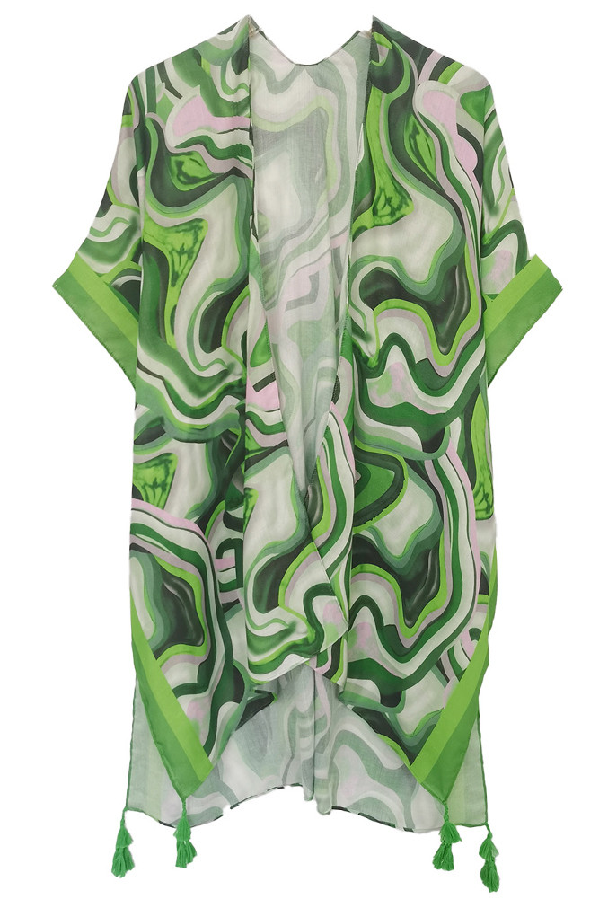 Women's Abstract Pattern Print Kimono in Green