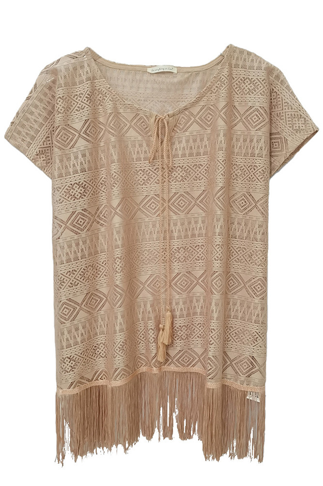 Women's Geometric Lace Fringe Poncho by BURACQ