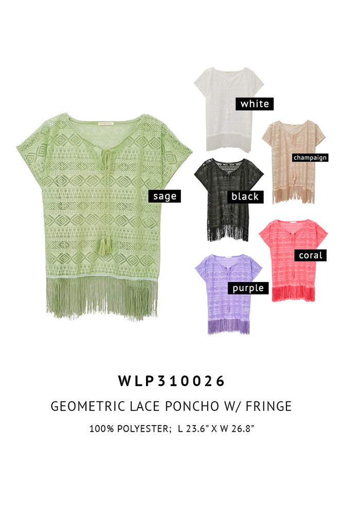 Women's Geometric Lace Fringe Poncho — poncho photo 2