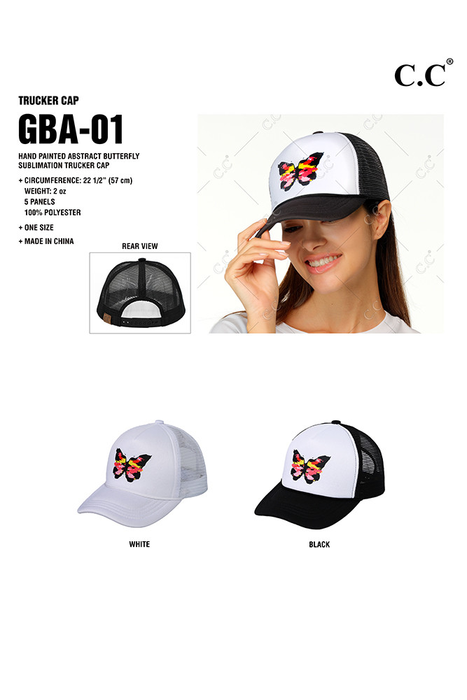 Women's Hand Painted Abstract Butterfly Trucker Cap — trucker hat photo 2