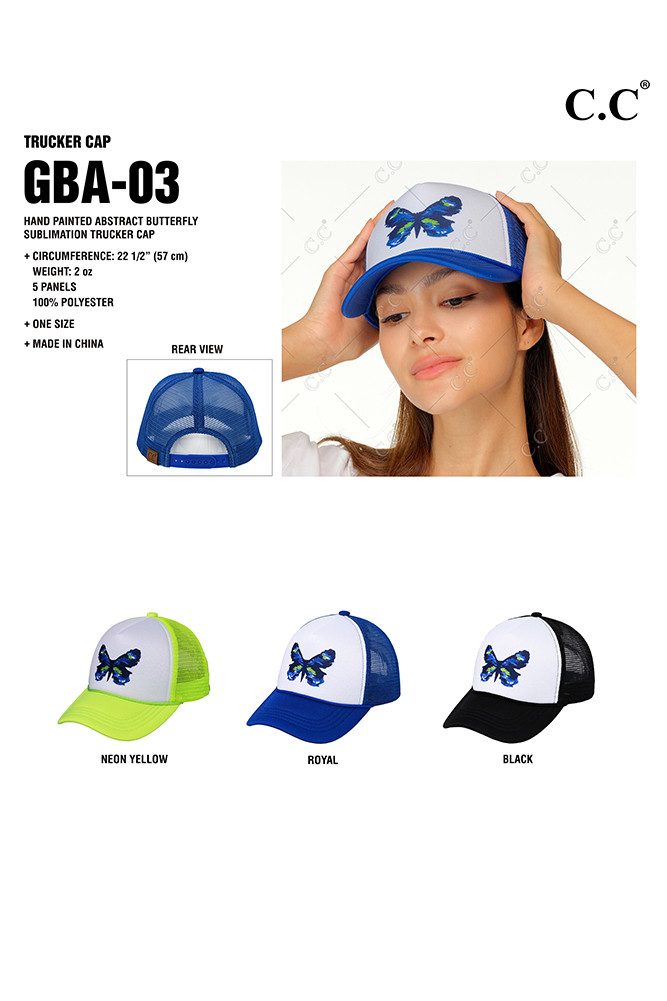 Women's Hand Painted Abstract Butterfly Trucker Cap — trucker hat photo 2