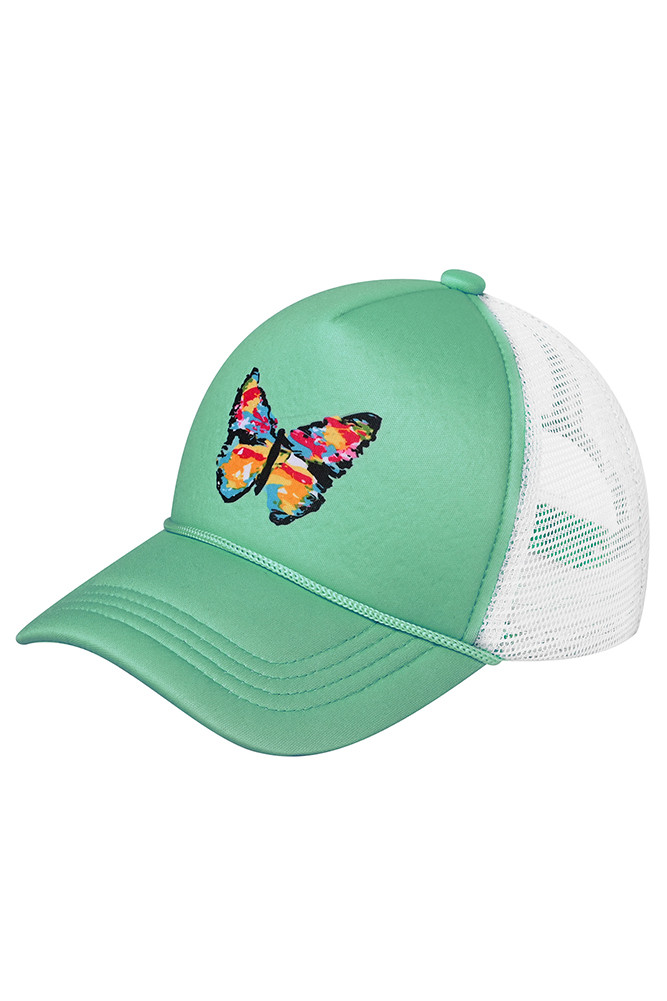 Kids Hand Painted Abstract Butterfly Cap in Aqua