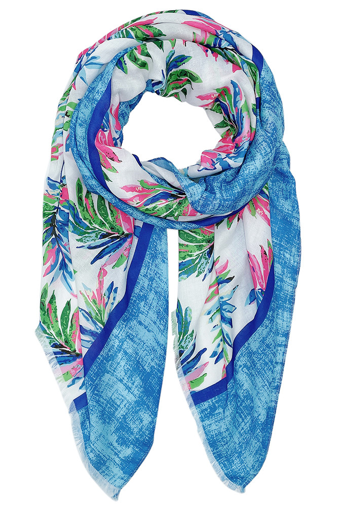 Women's Palm Leaf Print Scarf in Blue
