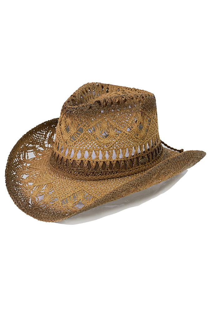 Women's Ombre Open Weave Cowboy Hat in Coffee