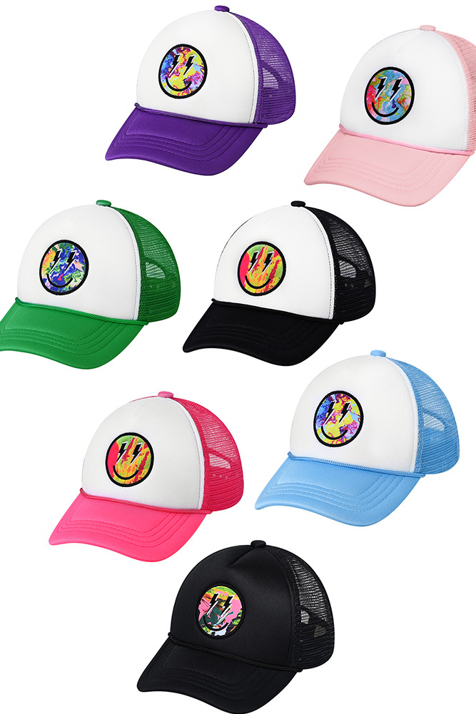 Kids Lightning Bold Eyes Smiley Face Trucker Cap by BURACQ