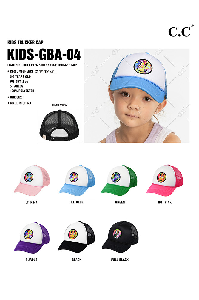 Kids Lightning Bold Eyes Smiley Face Trucker Cap — trucker hat photo 2
