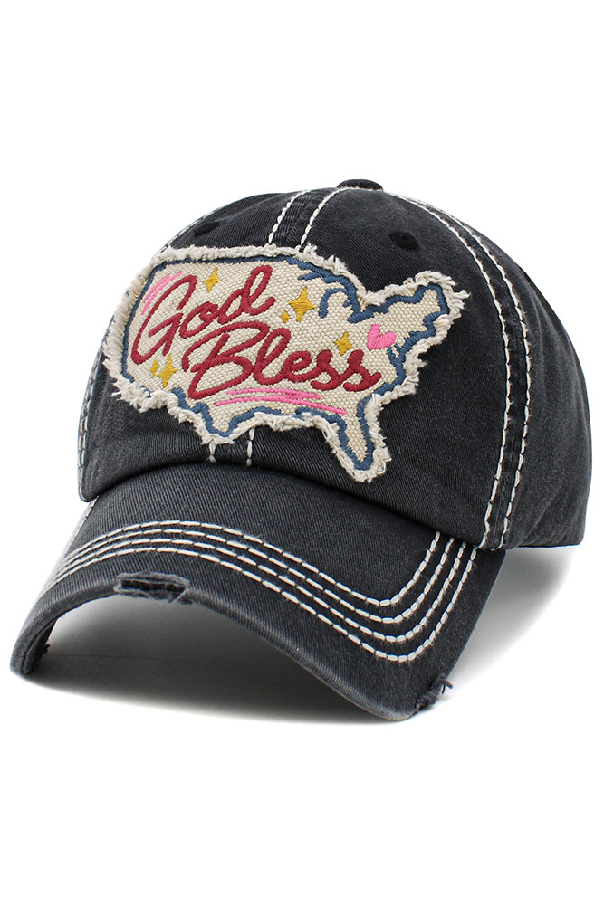 God Bless Washed Vintage Ballcap in Black