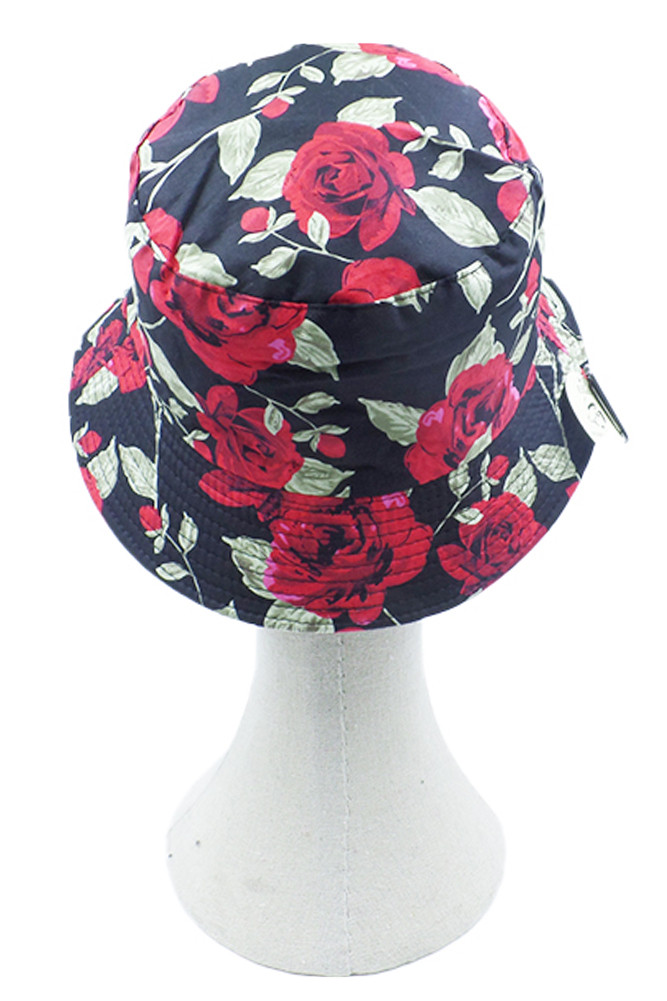 Women's Rose Print Bucket Hat in Black