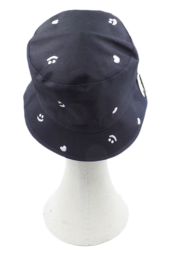 Women's Smile and Heart Pattern Bucket Hat in Black