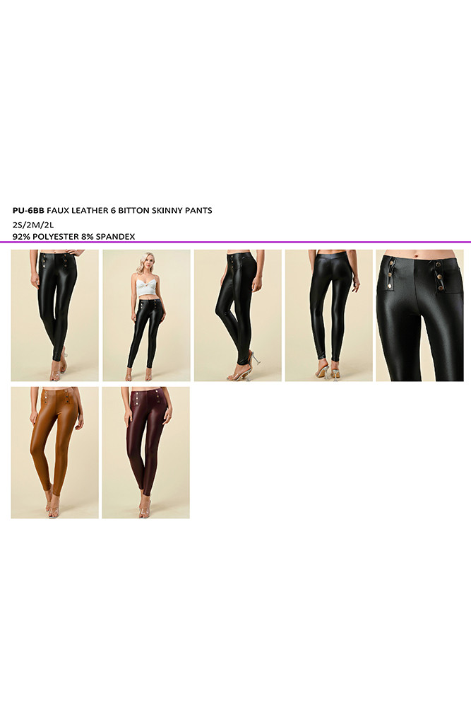 Women's Faux Leather 6 Button Skinny Pants — pants photo 7