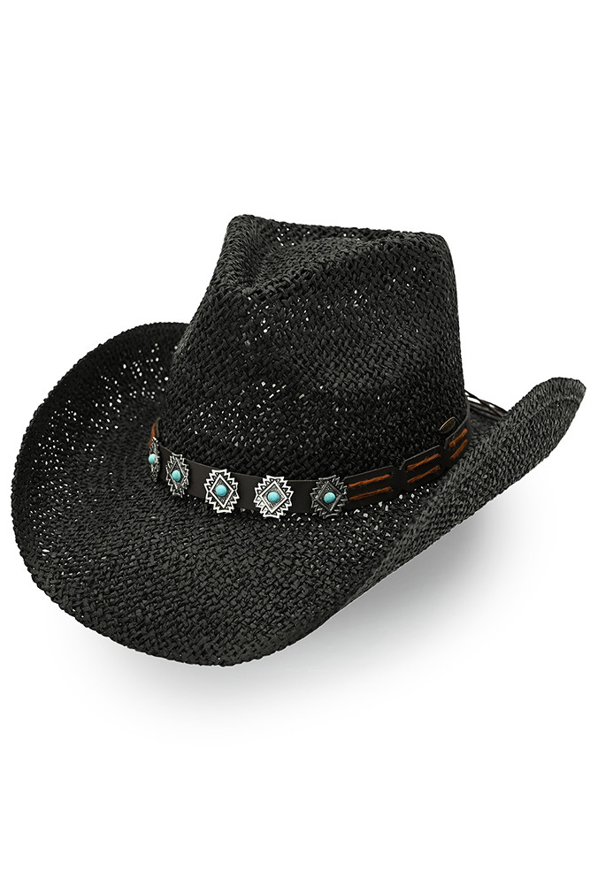 Women's Turquoise Charm Trim Cowboy Hat in Black