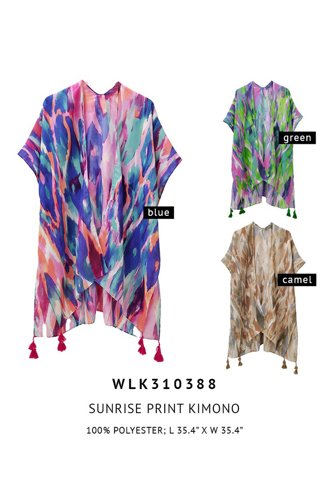 Women's Sunrise Print Tassel Kimono — kimono photo 2