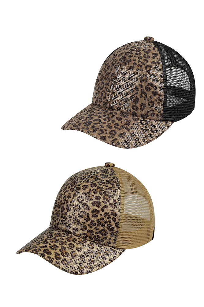 Women's Clear Sequin Leopard Baseball Cap by BURACQ