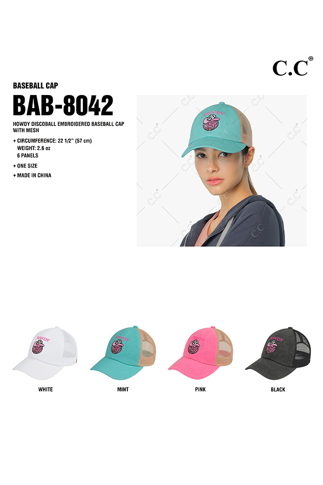 Women's Howdy Discoball Embroidered Baseball Cap — baseball cap photo 2