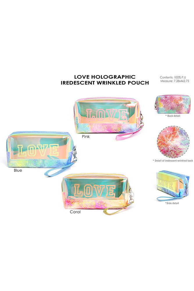 Women's Love Holographic Iridescent Wrinkled Pouch — pouch photo 3