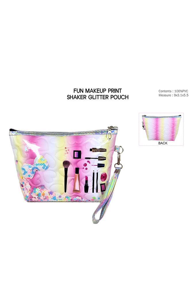 Women's Fun Makeup Print Shaker Glitter Pouch — pouch photo 2