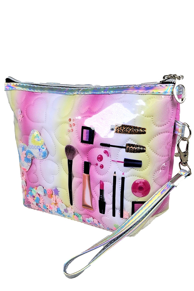 Women's Fun Makeup Print Shaker Glitter Pouch — pouch photo 3