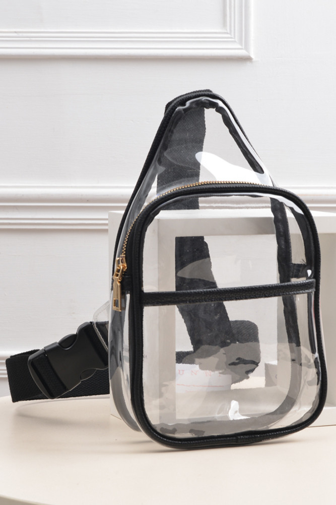 Women's Clear Stadium Concert Sling Bag in Black
