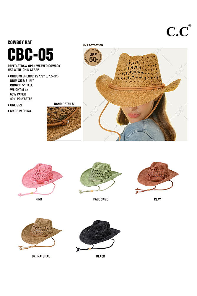 Women's Paper Straw Open Weaved Cowboy Hat — cowboy hat photo 2