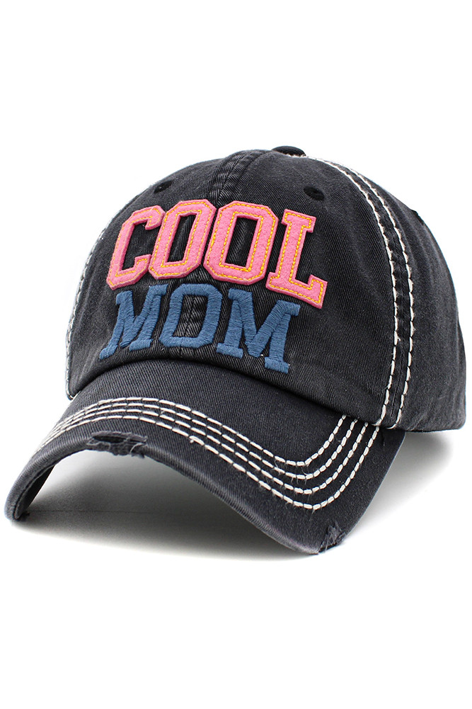 Women's Cool Mom Washed Vintage Baseball Cap in Black