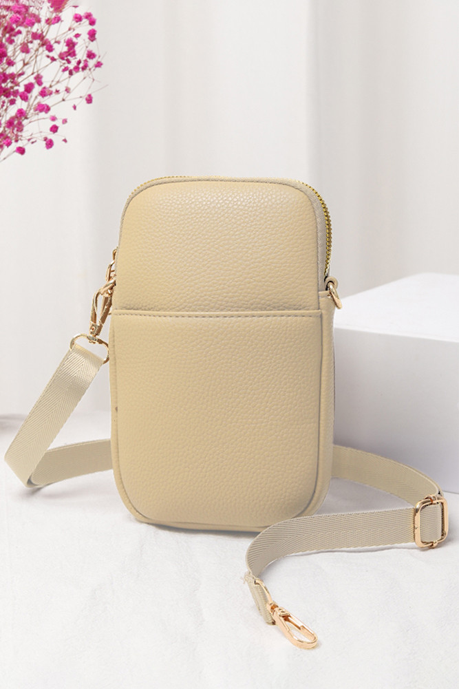 Women's Solid PU Cell Phone Strap Bag in Beige