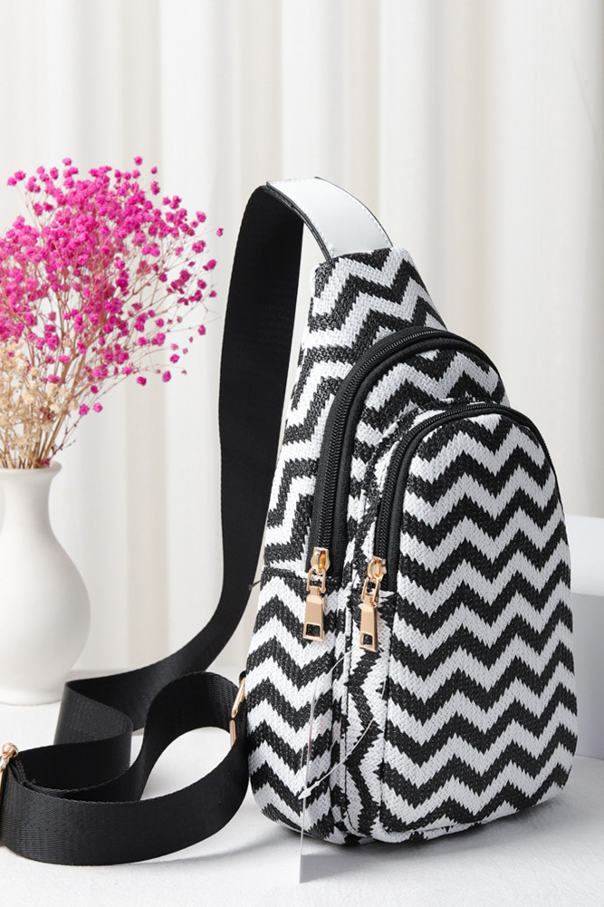 Women's Chevron Pattern Straw Sling Bag — sling bag photo 8