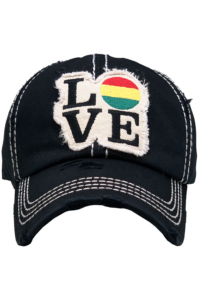 Women's Love Vintage Distressed Baseball Cap in Black