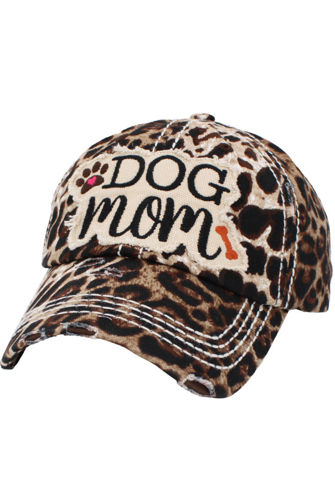 Women's Dog Mom Vintage Baseball Cap in Leopard