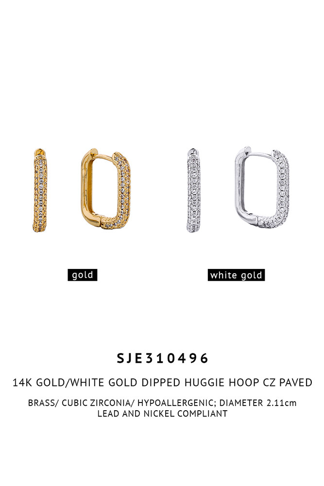 Women's 14K Gold Dipped Huggie Hoop CZ Paved Earrings — hoop earrings photo 2