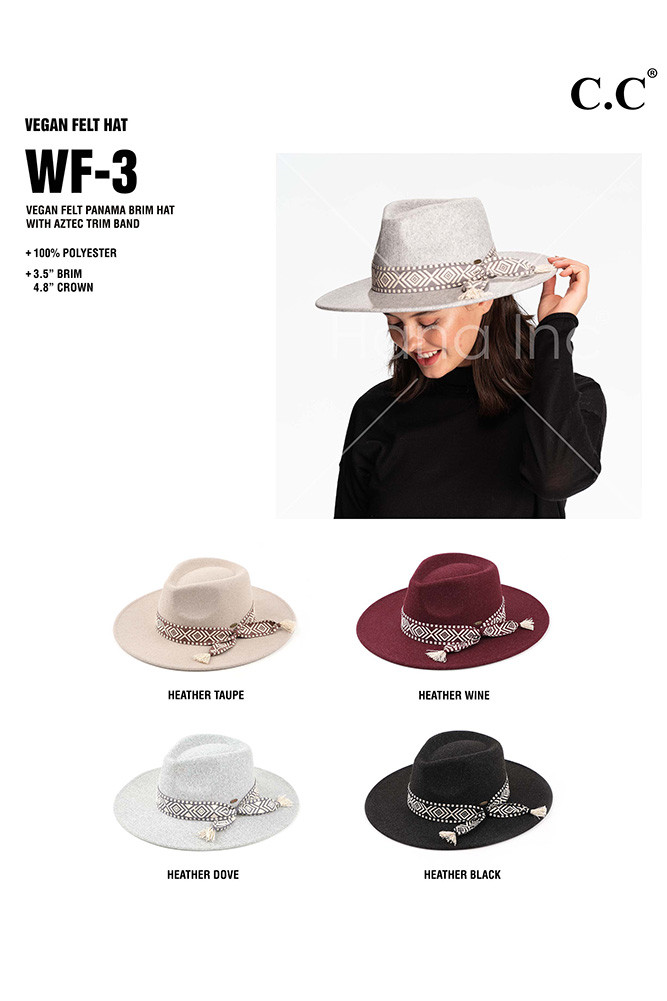 Women's Aztec Trim Vegan Felt Panama Hat — Panama hat photo 2