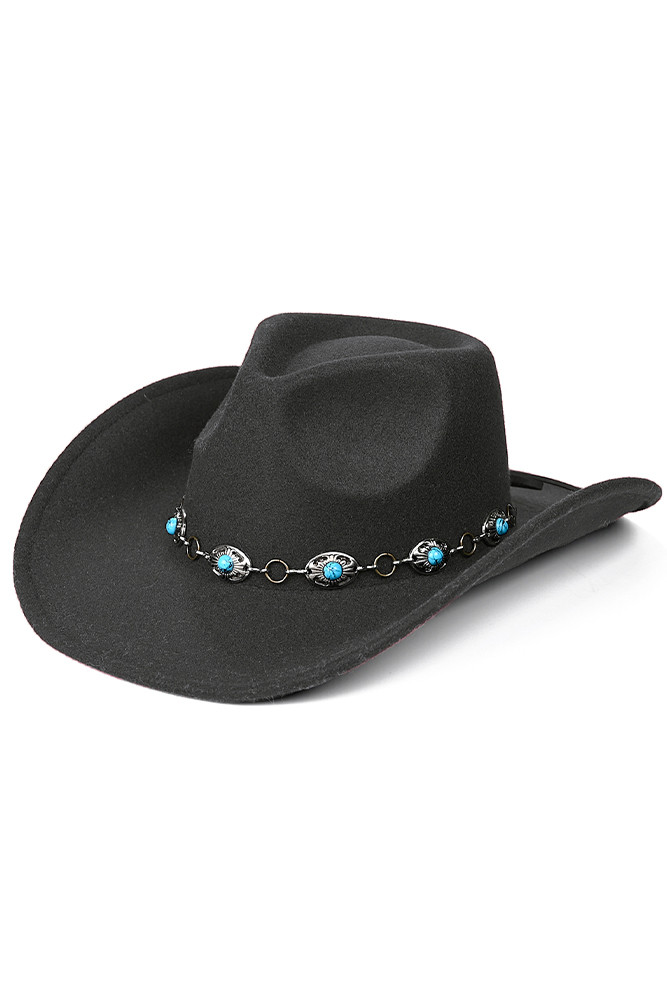 Women's Trim Band Vegan Felt Cowboy Hat in Charcoal