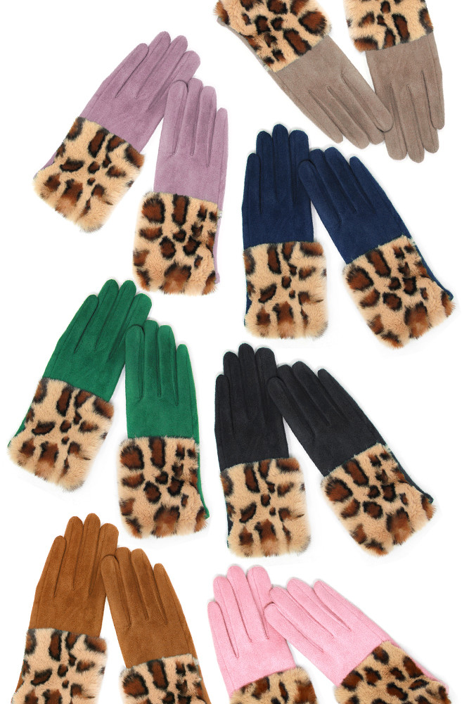 Women's Suede with Faux Fur Cuff Smart Gloves by BURACQ