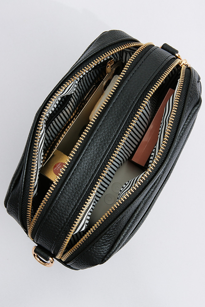 Women's Two Zipper Solid PU Crossbody Bag — crossbody bag photo 6