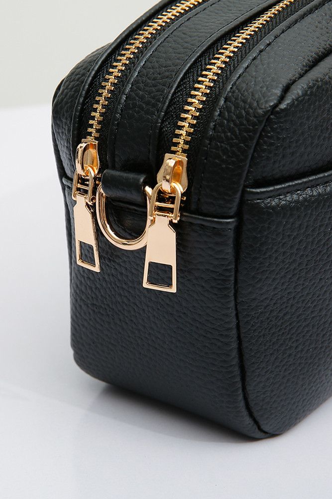 Women's Two Zipper Solid PU Crossbody Bag — crossbody bag photo 7