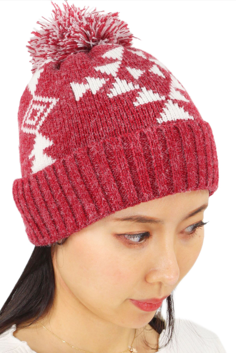 Women's Aztec Pattern Knit Beanie with Pom Pom — beanie photo 2