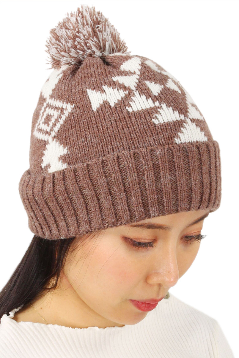 Women's Aztec Pattern Knit Beanie with Pom Pom — beanie photo 4